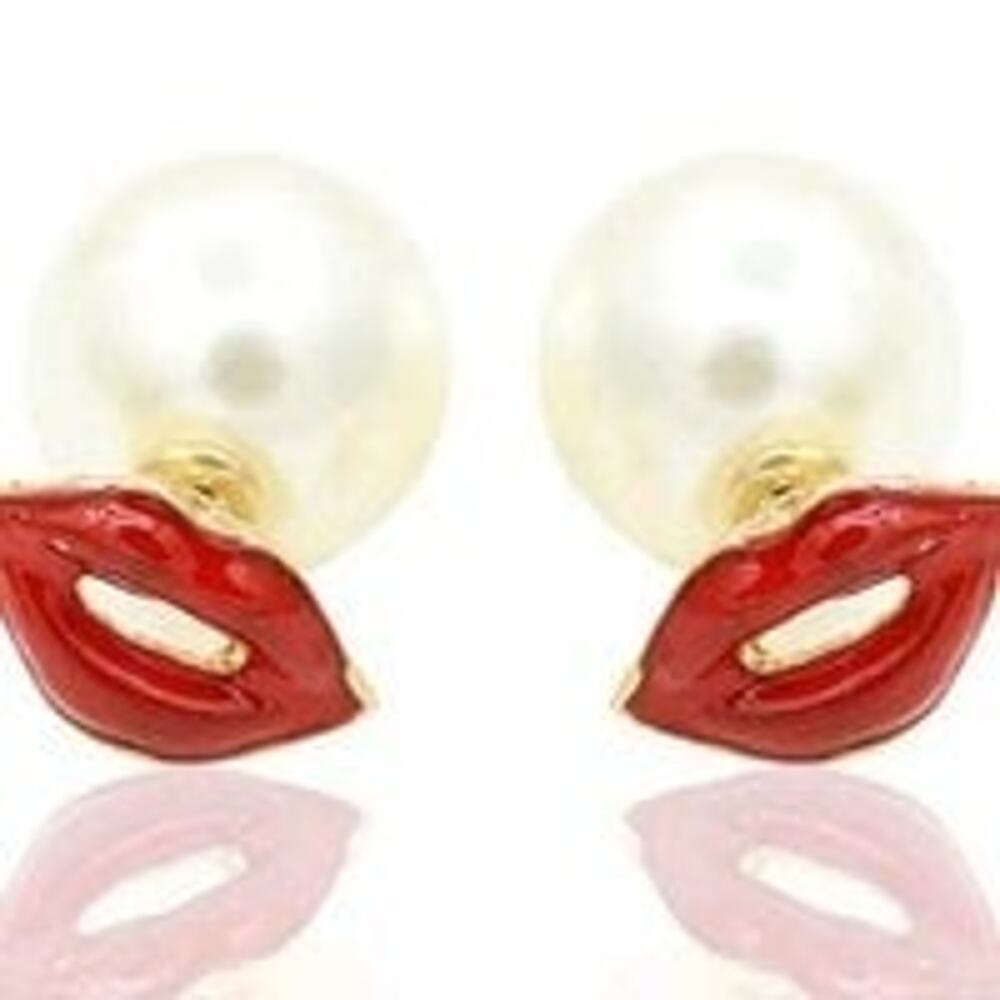 Double Sided Red Lips Kiss Earrings Peek-a-boo